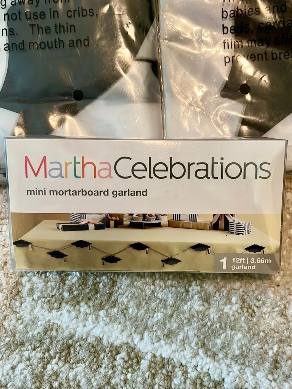 Mini Mortarboard Graduation Cap Garland and 2 Clear Graduation Cap Tablecloths